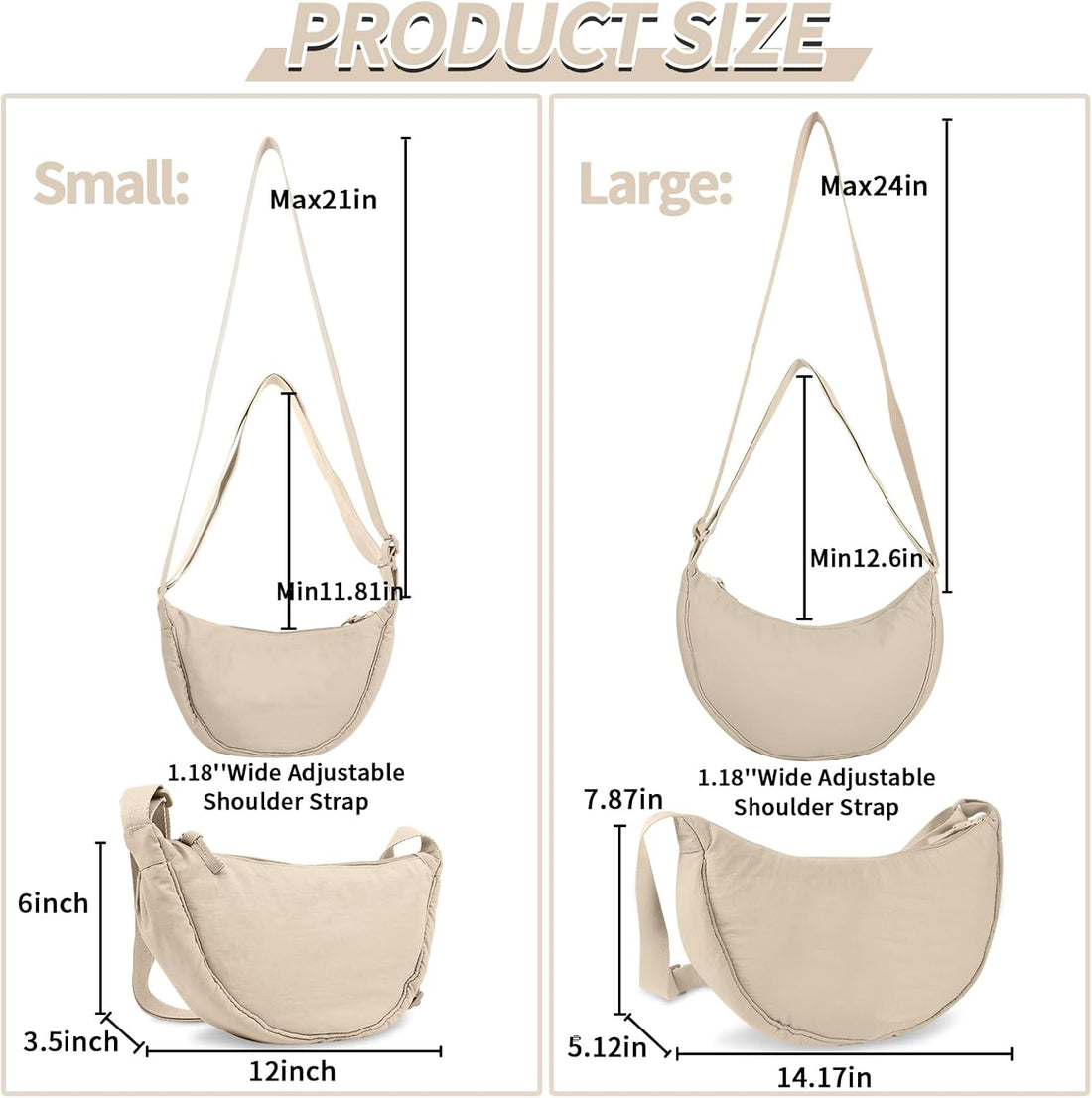 Nylon Crescent Crossbody Bag for Women &amp; Men – Small Travel Sling Hobo