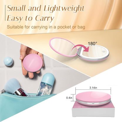 LED Compact Mirror 1X/3X Magnification – Pink
