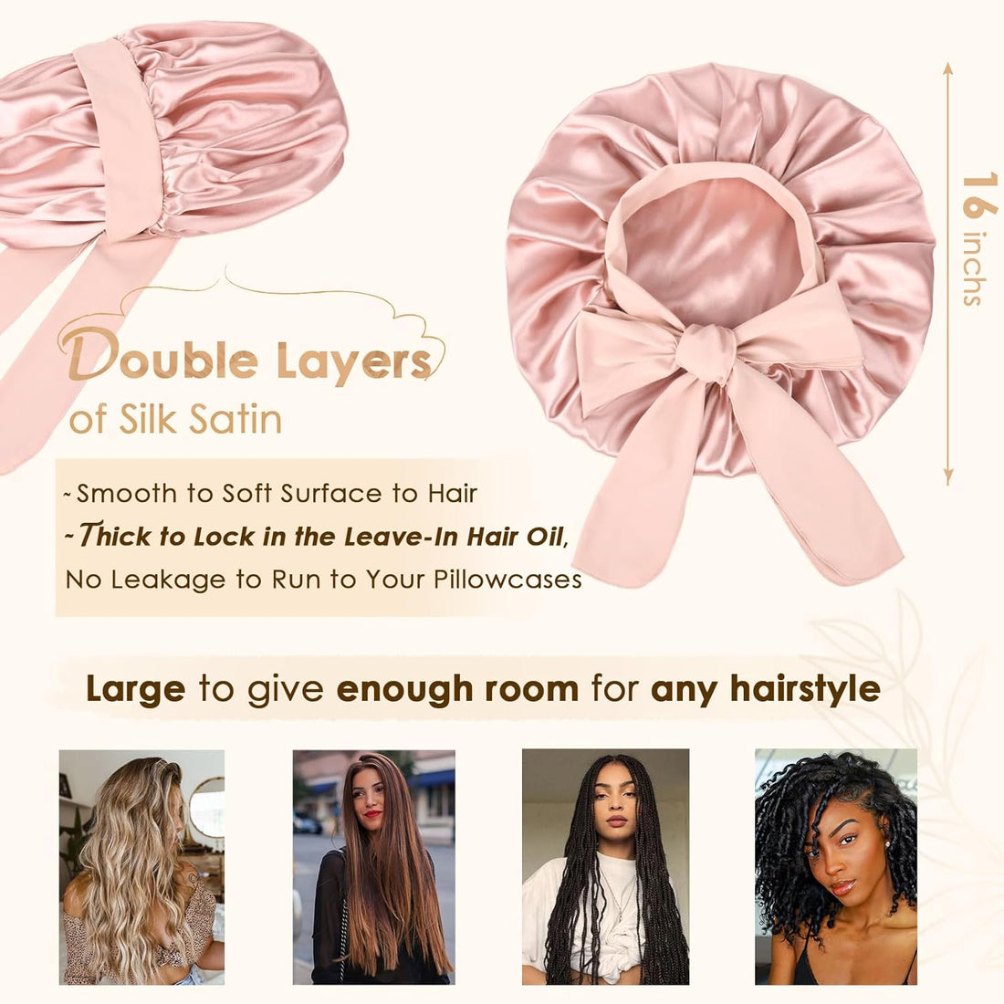 Silk Satin Bonnet for Sleeping – Double Layer Hair Bonnet with Tie