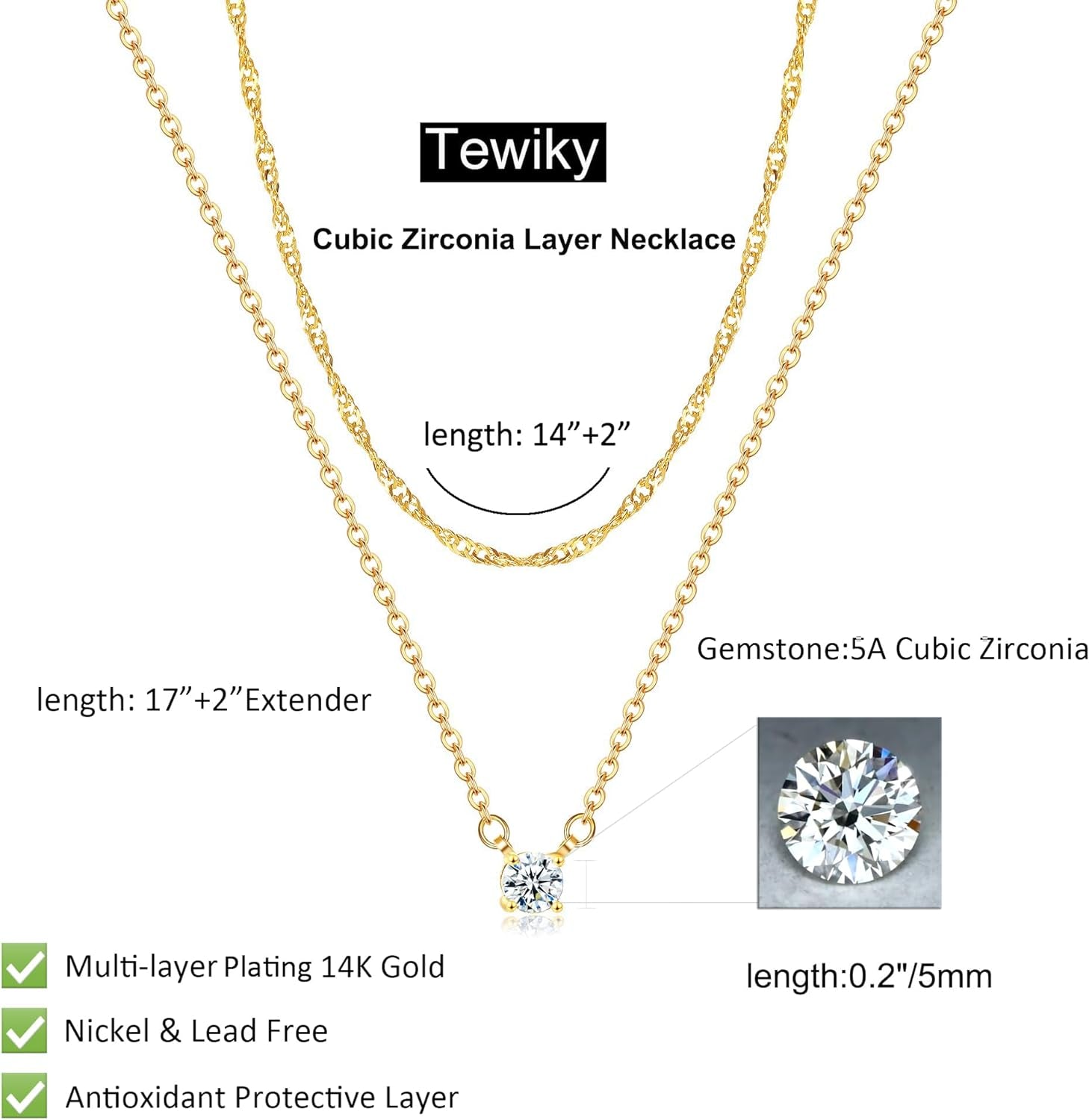 Dainty 14K Gold &amp; Silver CZ Choker Necklace