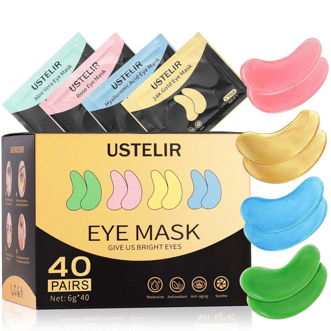 Under Eye Patches 40 Pairs – Gold, Hyaluronic Acid &amp; Aloe Vera
