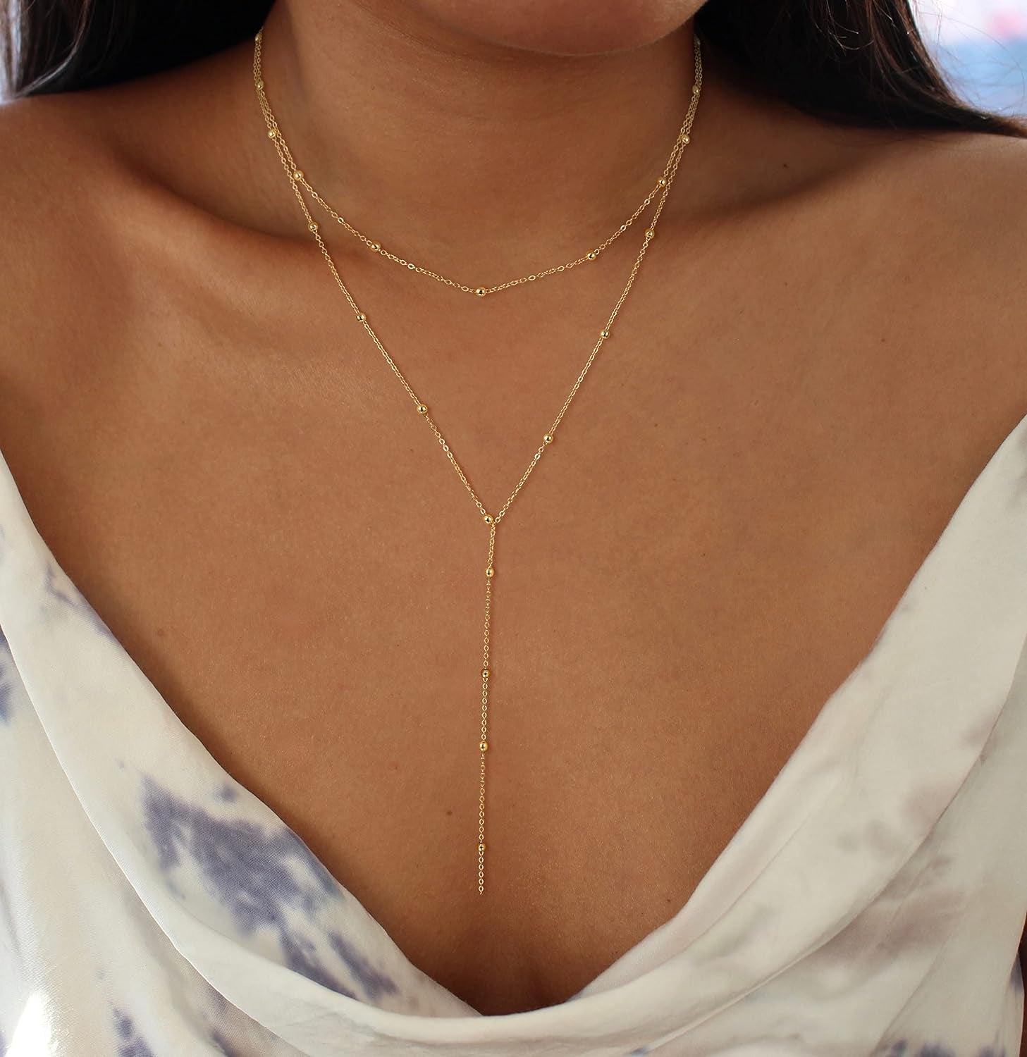 Dainty 14K Gold &amp; Silver Lariat Necklace