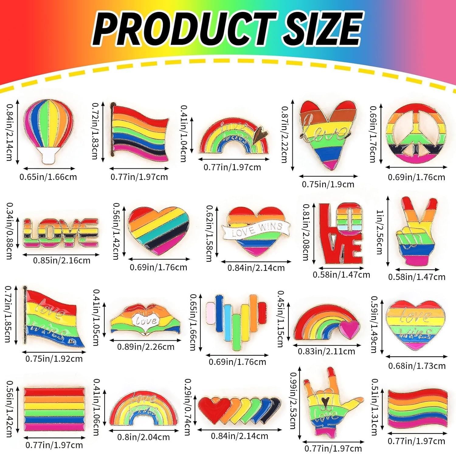 0Pcs Rainbow Pride Pins Set, 20 Styles
